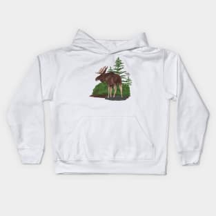 Moose in forest Kids Hoodie